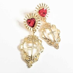 NEW Topshop Heavenly Romance Starburst Red Heart & Cross Earrings